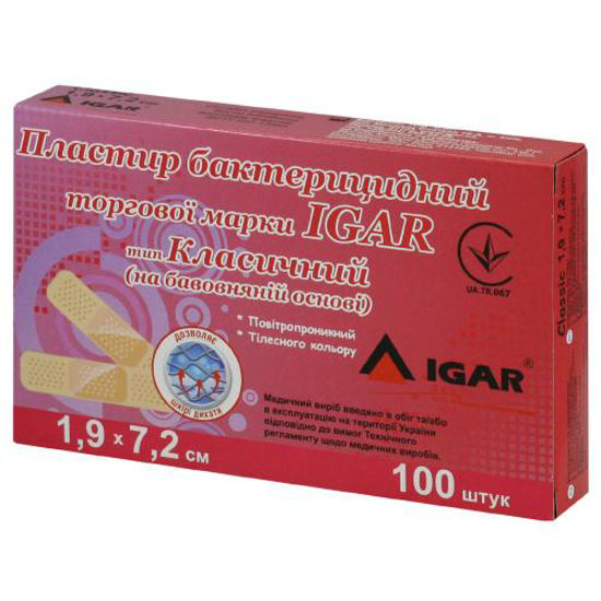 Пластир бактерицидний Igar (Ігар) тип класичний на хлопковій основі 1.9 см х 7.2 см №100